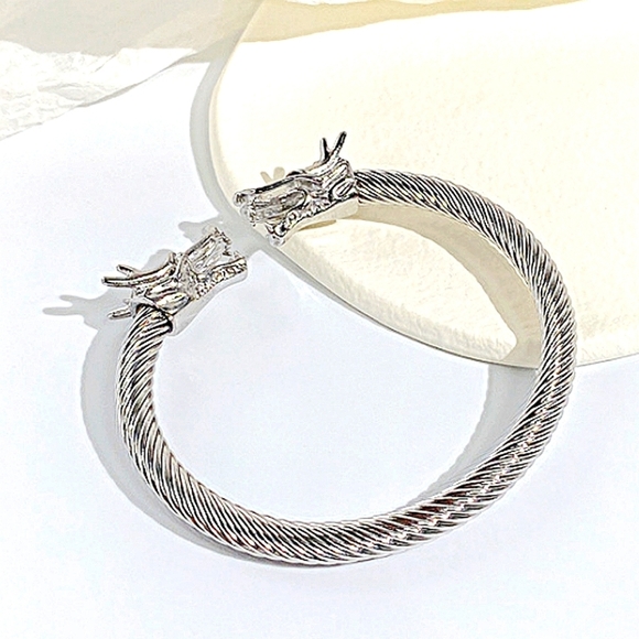 Dragon Viking Sterling Silver Plated Stainless Steel Bangle Cuff Bracelet - Picture 7 of 16